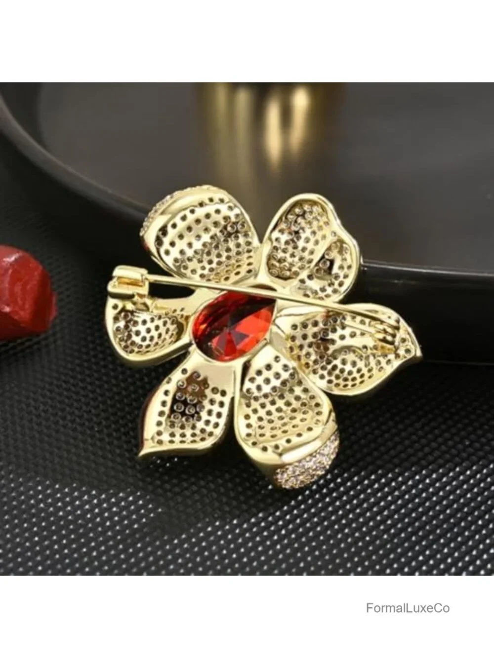 14K Gold Plated Elegant Brooch with Zircon Accent, Safety Clasp, Versatile for